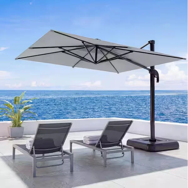 Multi Angle Adjustable LED Outdoor Patio Umbrella Square Roman Cantilever Shade Umbrella for Residential Garden Relaxation