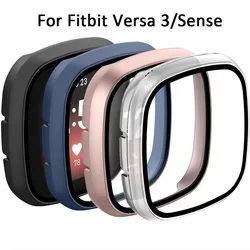 Tempered Glass Case For Fitbit Versa 3/Sense Full Cover HD 9H Glass Screen Protector Shell For Fitbit Versa 3/Sense Case