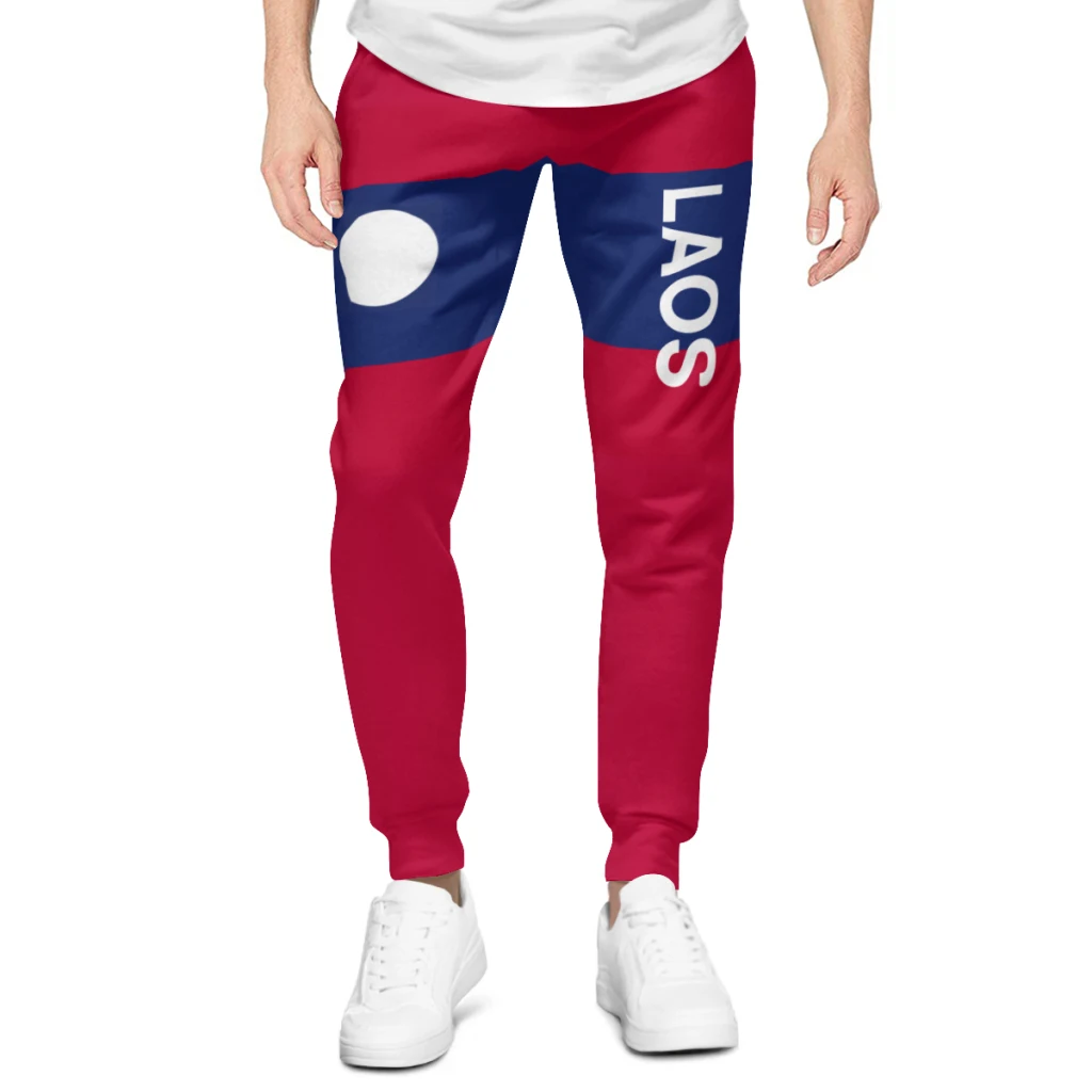 بنطال رياضي رجالي بعلم لاوس مع جيوب للركض للرجال، بنطال رياضي كاجوال برباط