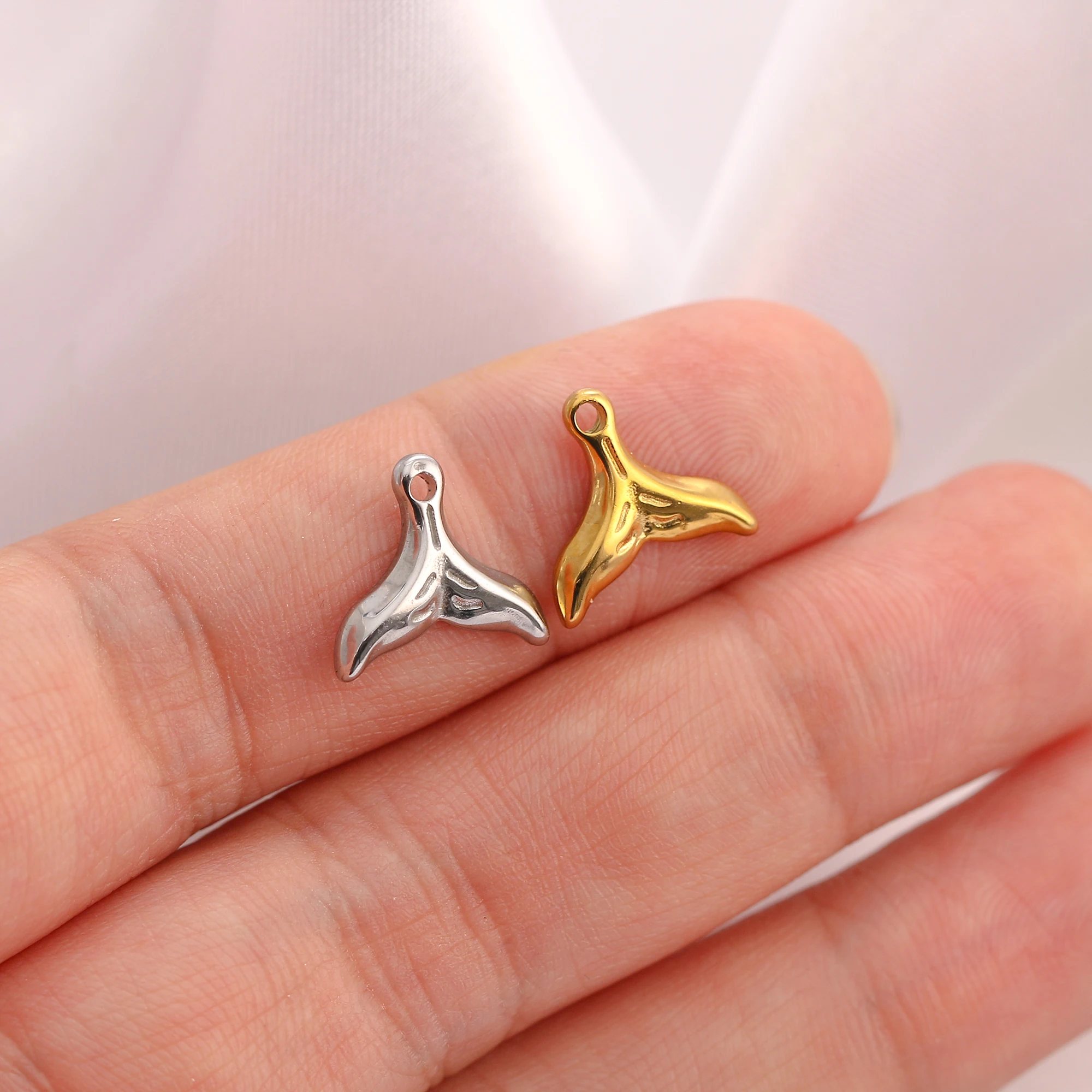 3Pcs Mermaid Fish Whale Tail Charms Stainless Steel Fishtail Marine Life Ocean Theme Pendant 18K Plated DIY Jewelry Making Craft