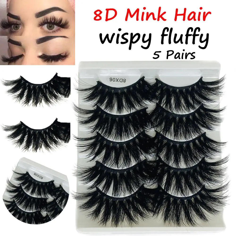 Woman's Fashion Eye Makeup Tools Dramatic Wispies Fluffies False Eyelashes 8D Mink Hair Thick Long