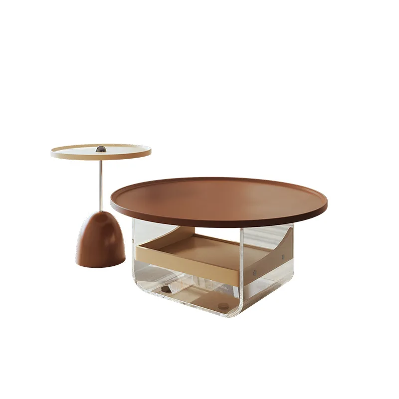 

Creative circular coffee table and small table for simple and modern small living room layouts