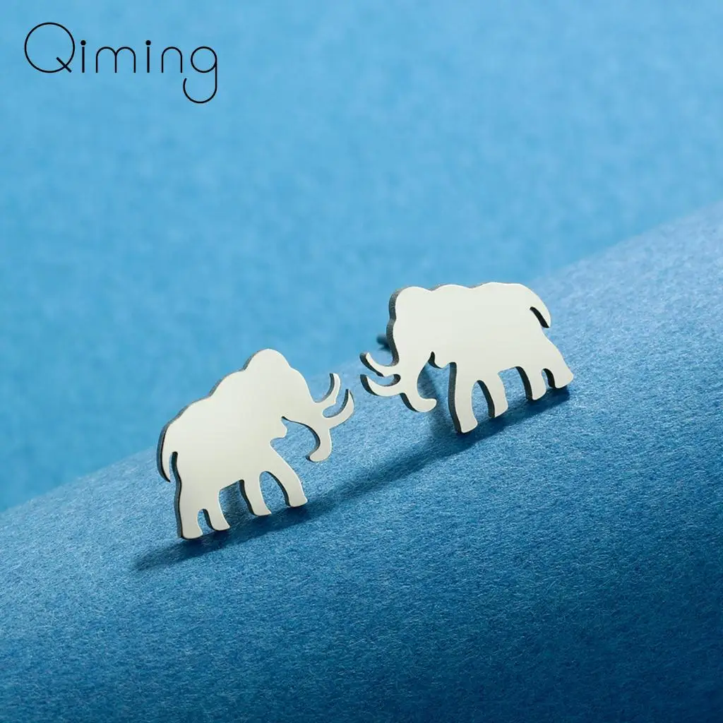 Stainless Steel Stud Earrings Tiny Gold Mammoth Animal Silver Jewelry Prehistory Stud Earrings Lovers Gift