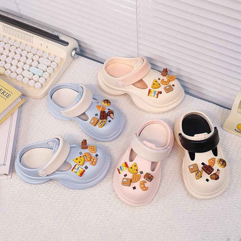 

Kids Cute Food Charms Clogs, Adjustable Heel Strap, Lightweight EVA, Non-slip Thick Sole for Summer Beach & Daily Wear