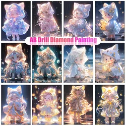 5D DIY AB Diamond Painting Anime Girl Picture Full Diamond Mosaic Embroidery Cartoon Cat Girl Cross Stitch Set Home Decoration