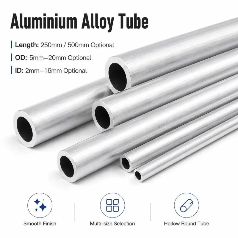 Aluminium Pipe OD 5~20mm Inner Dia 2mm~16mm Length 500mm/250mm Thickness 2~4mm Straight Round Aluminum Alloy Tube