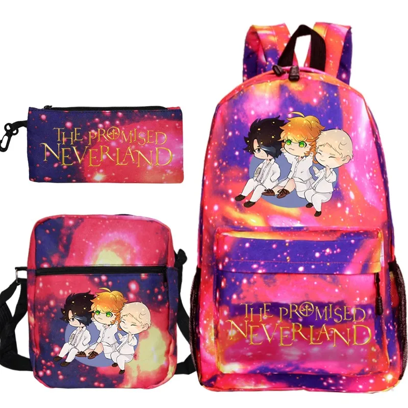 De Beloofde Neverland Rugzak Etui Schoudertas 3-delige set Student Boekentas Jongens Meisjes Anime Knapzak Laptoptas Mochila