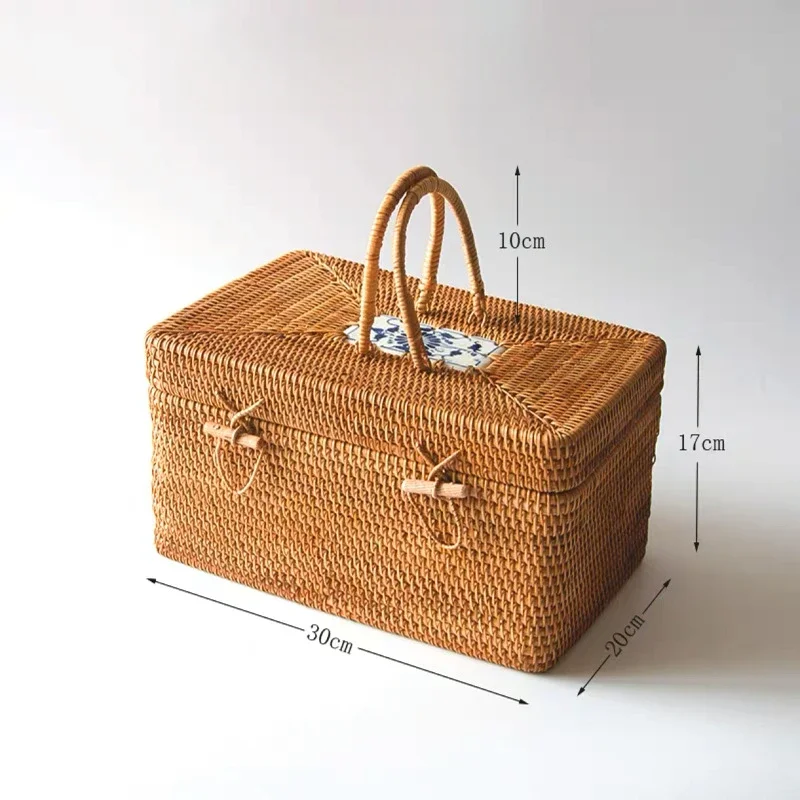 

Rattan Creative Tray Tea Set Suitcase Suitcase Cuboid Shape Vietnamese Autumn Rattan Hand-woven Storage Box
