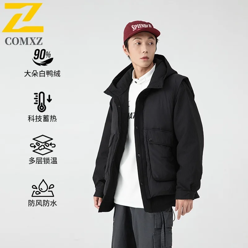 معطف منتفخ محايد من COMXZ قسط في الهواء الطلق الثلوج رشاقته الدافئة أسفل سترة بطة أسفل 3 في 1 الطبقة الداخلية معطف الخريف مقاومة البرد