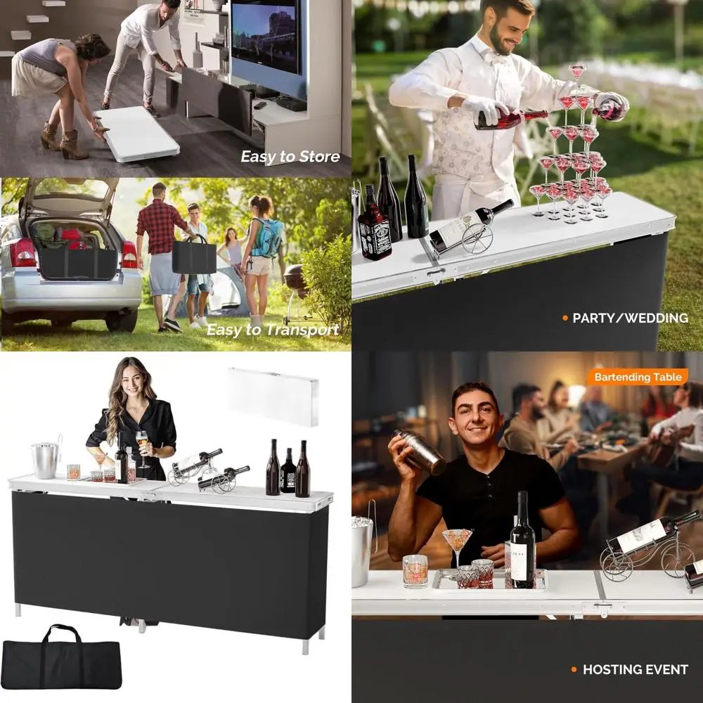 

Двухуровневый портативный барный стол с черной обивкой, идеально подходит для мероприятий, вечеринок, кемпинга, пикников и выставок.