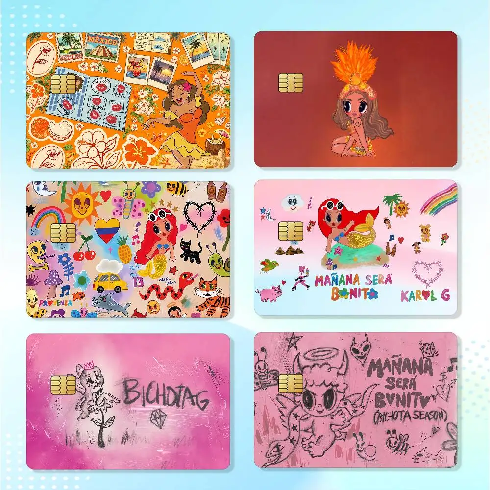 Singer K-Karol G Funny Waterproof Card Stickers For Credit Cards Debit Cards And Transit Cards 4pcs