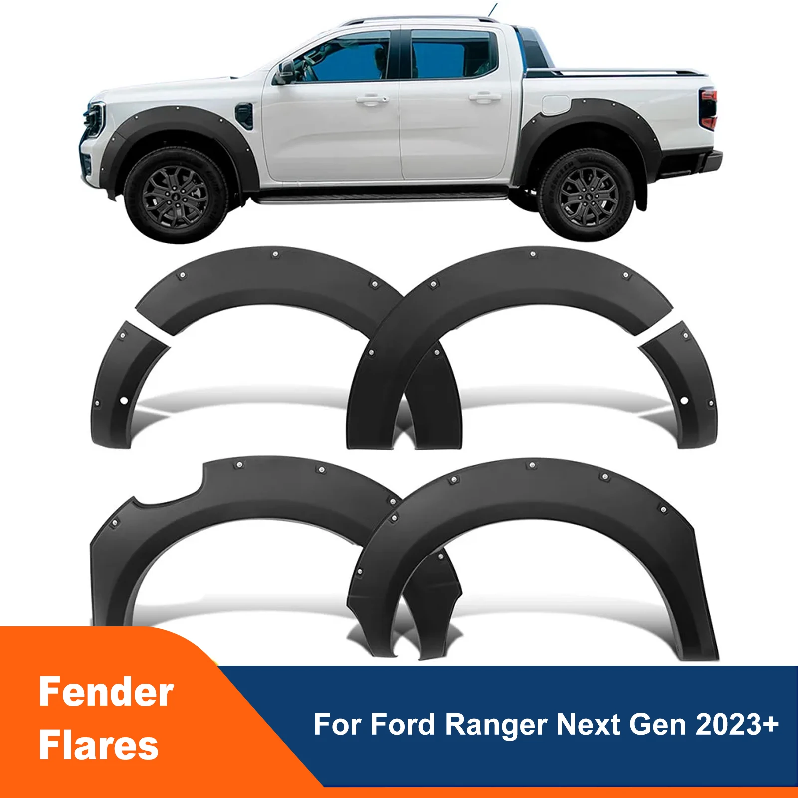 Fender Flares Pintado Preto para Ford Ranger, Kit Arco De Roda, Modelos Com Sensor De Estacionamento, Wildtrak T9, 2020, 2022, Wildtrak-X