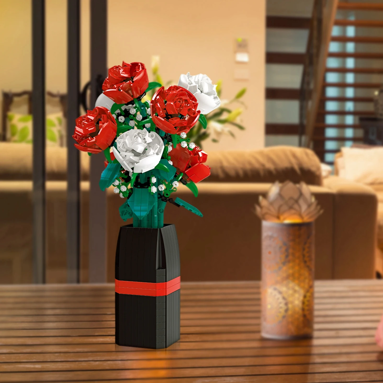 Kit de bloques de construcción de ramo de flores, flor Artificial, Anime Kawaii, decoración del hogar, juego de ladrillos de rosas para el Día de San Valentín, Día de la madre