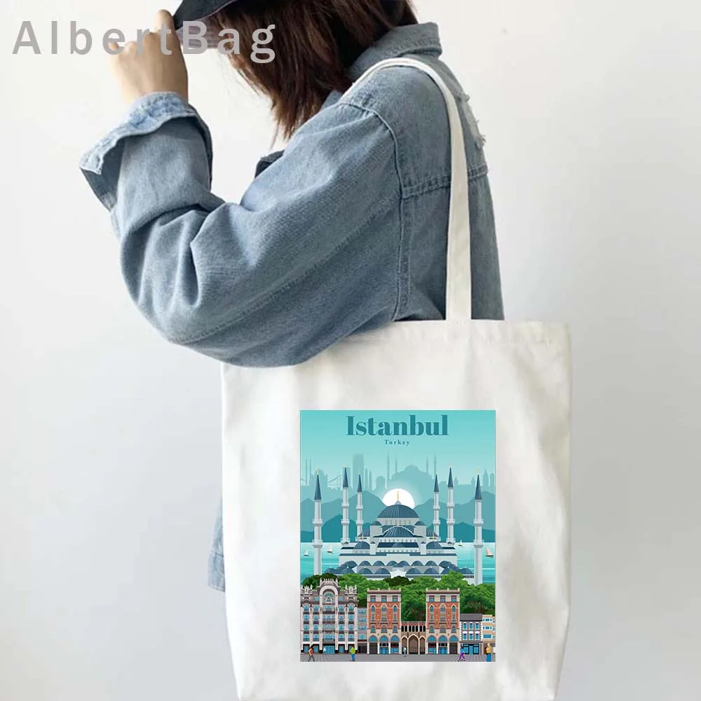 Travel City Istanbul Jerusalem Turkey Athens Bali Bangkok Canvas Tote Bags Barcelona Basel Berlin Bruges Budapest Cairo Handbags