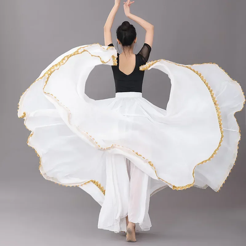 Flamenco danza del vientre gasa para mujer 13 colores sólidos falda de péndulo de 720 grados faldas largas gitanas práctica de bailarina falda de baile larga