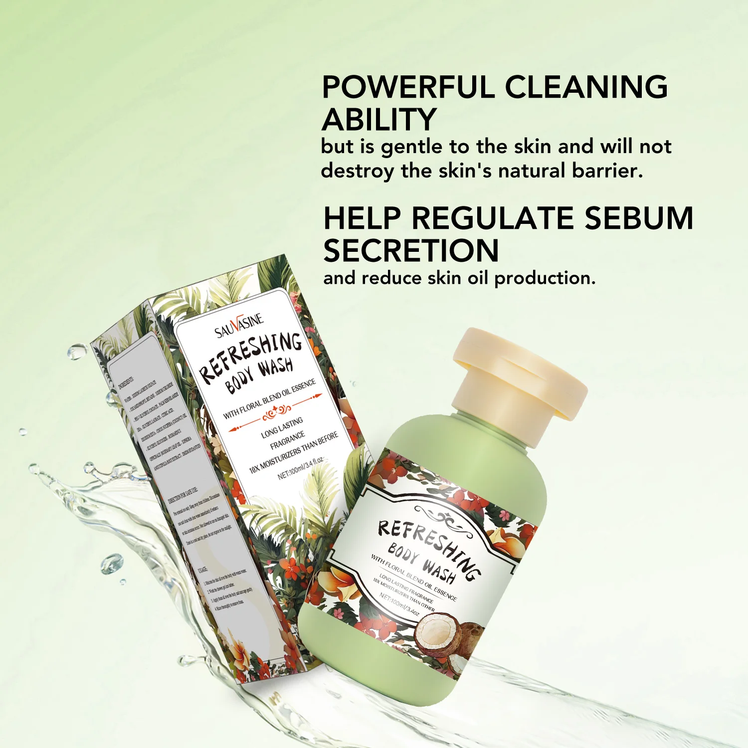 Refreshing Body Wash with Floral Blend Oil Essence, Long-lasting & Fragrance, Deep Cleaning, 100ml/3.4 fl.oz