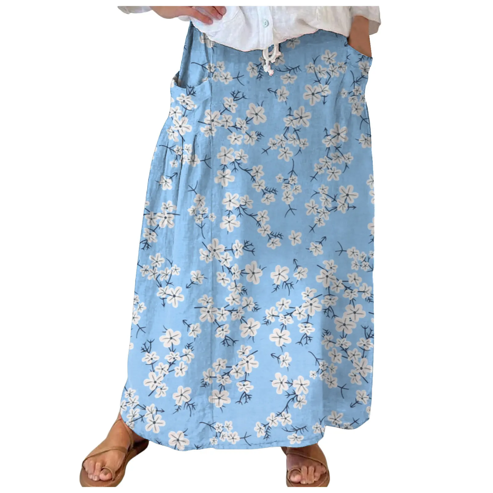 

2024 Bamboo and Hemp Skirt Women's Autumn Loose Large Casual Nine Cent Midi with Pocket Skirt Irregular Half length Skirt