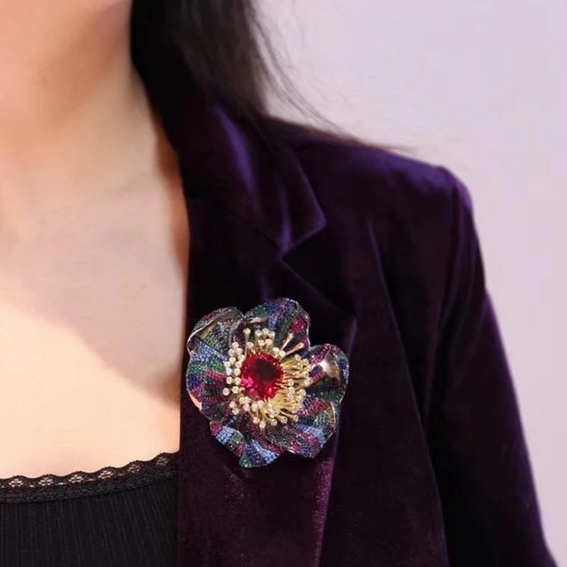 Luxury Colorful Flower Brooch For Women Fine Jewelry  Wedding Party 925Sterling Silver With Cubic Zircon Free Shipping