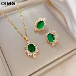 OIMG 316L Stainless Steel Luxury Jewelry Sets for Woman Shine Irregular Zirconia Rhinestone Pendant Necklaces and Earrings Set