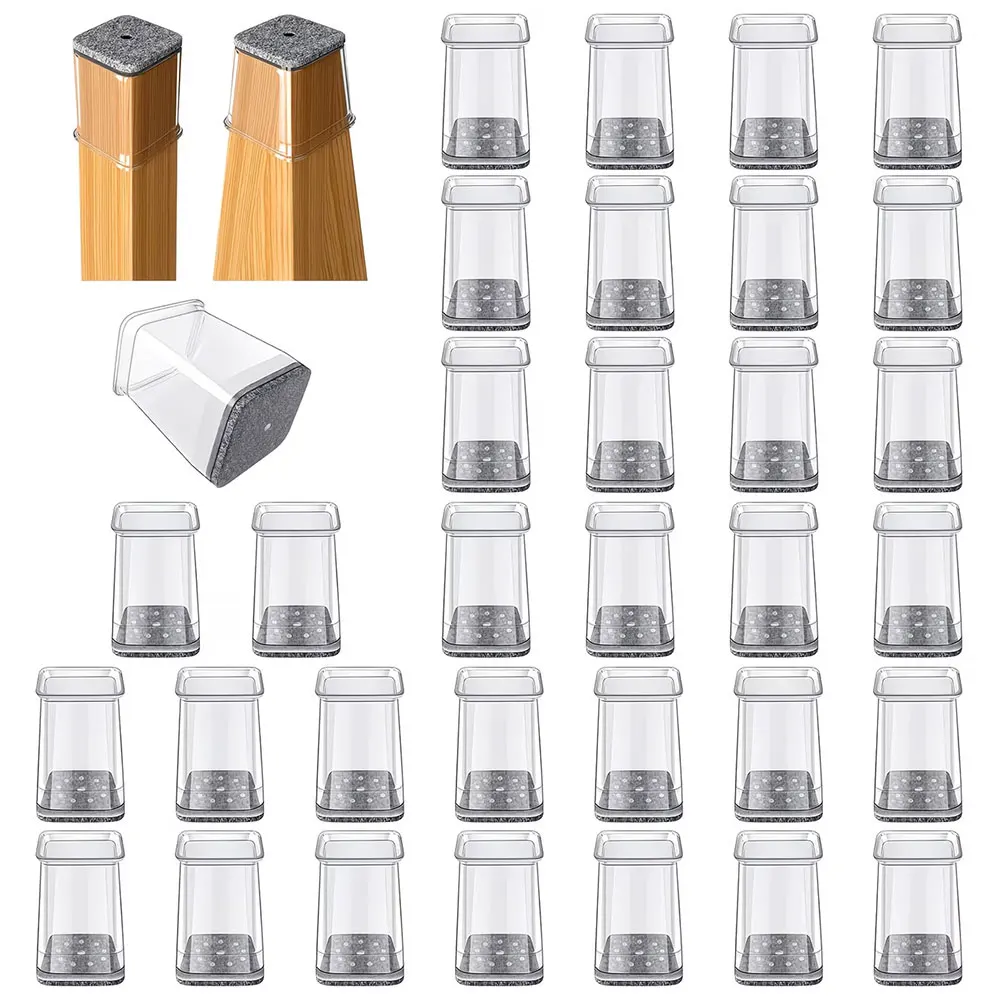28 Sets Of Transparent Square Chair Leg Floor Protectors, Hard Floor Felt Furniture Pads, Noise Reduction Floor Protectors