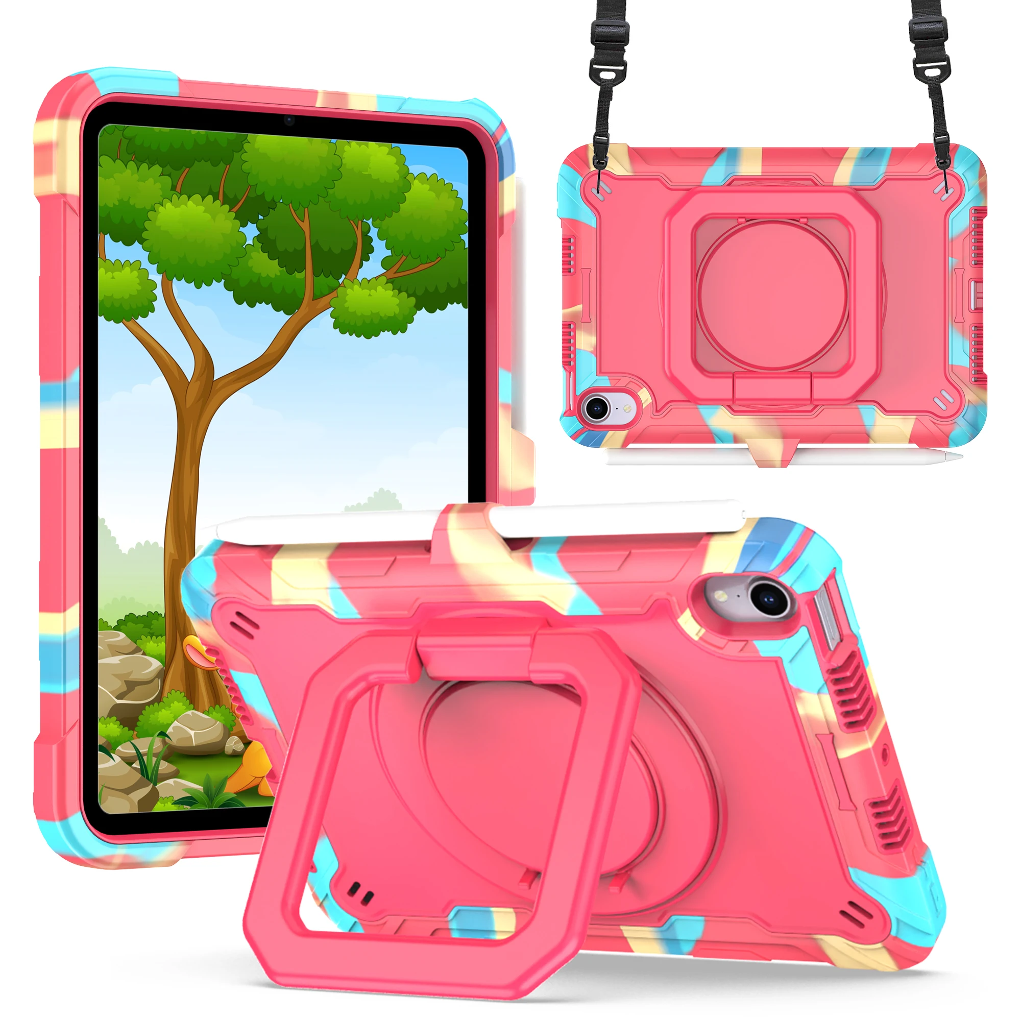 

Case for iPad Mini6 8.3 Inch Heavy Duty Shockproof Protective Cover with 360° Rotating Stand Shoulder Strap for Mini 6 8.3''