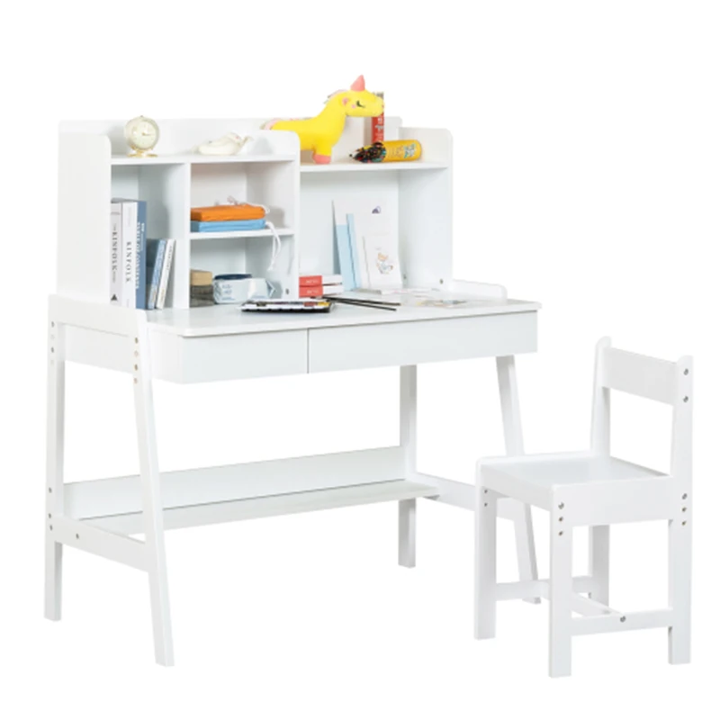 Modern classic desk, children's desk, solid wood desk, bedroom boy and girl family desk and chair set, compact, White