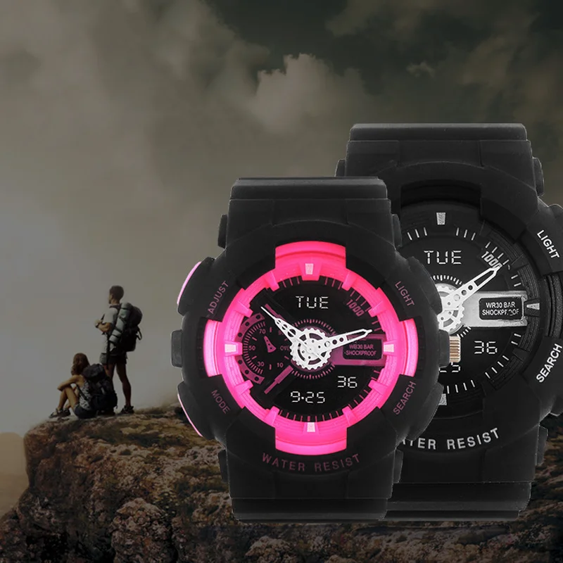 موضة الرياضة ساعة رقمية الرجال متعددة الوظائف للصدمات مقاوم للماء ساعات المعصم المزدوجة LED رجالي طالب ساعات المعصم الرقمية