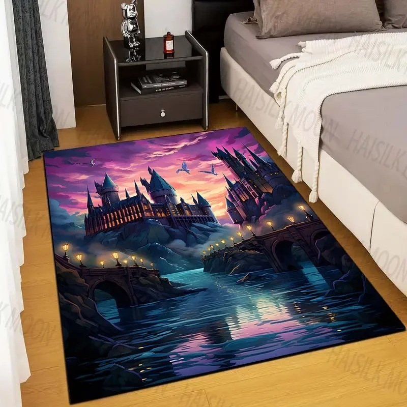 HD-Castle Magic School Print Rug Carpet for Living Room Children's Bedroom Mat Sofa Doormat Floor Rug Home Decor Anti Slip Mat