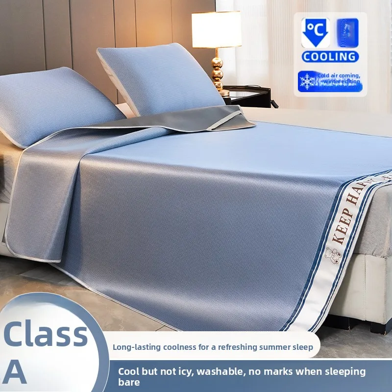 Ice Silk Bedding Set Three Pieces Bed Canopy Washable Air Conditioning Soft Mat Summer Foldable Polyester Fiber Mattress Cover