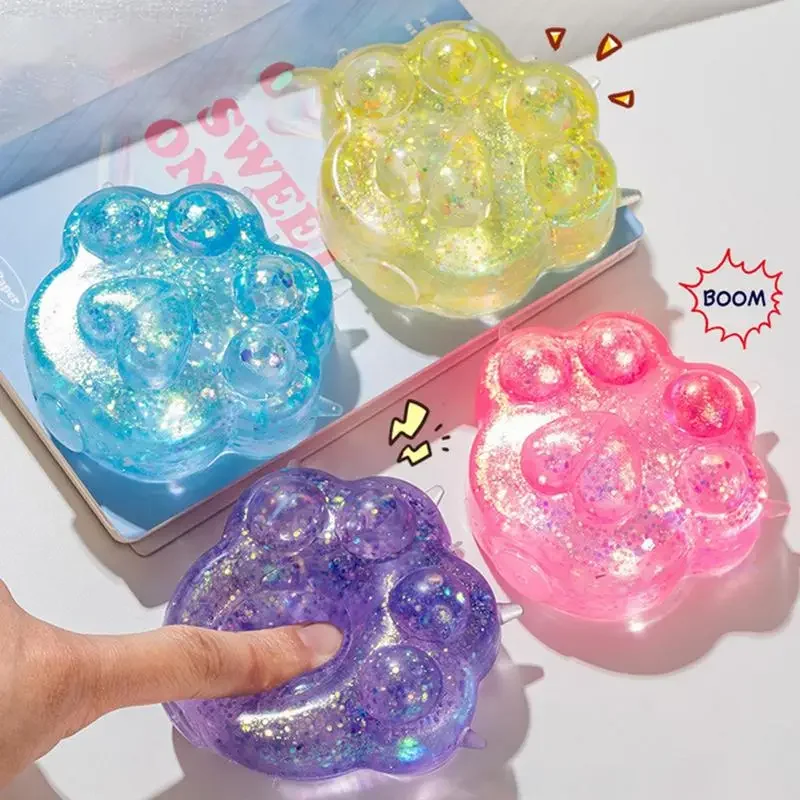 Anti-Stress-Spielzeug für Kinder: Weiche TPR-Pailletten-Maltose-Knautschfigur mit langsamem Rückprall, elastische Katzenpfote zum Stressabbau, farbig