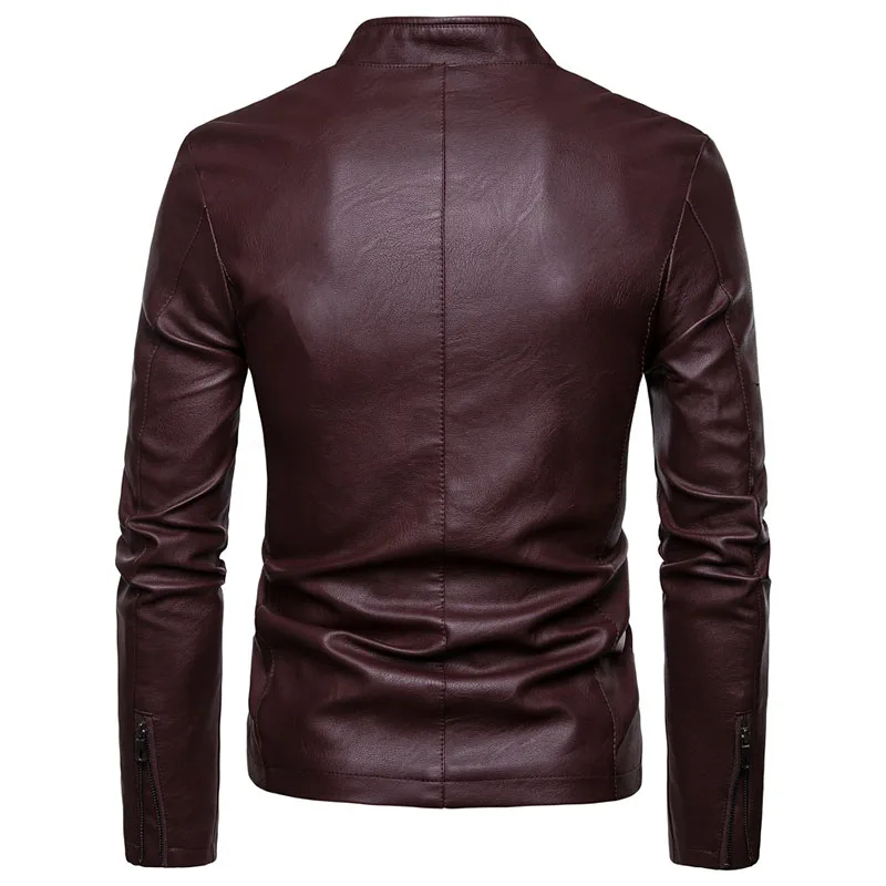 Windproof Vintage PU Leather Jackets  Fashion Black Leather Coats Men Long Sleeve Solid Color PU Outerwear  Long Sleeve Jacket