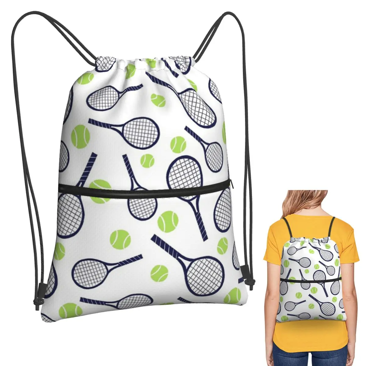 

Tennis Racket And Ball Backpacks Fashion Drawstring Bags Sports Bag Book Bags for Travel Students