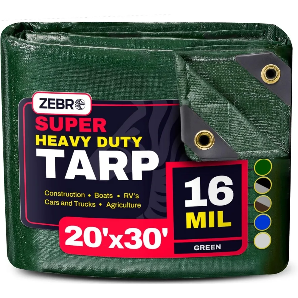 

20' x 30' Green Heavy Duty Tarp with Grommets Reinforced - 16 Mil Thick - Double Sided Plastic Tarps Waterproof - Large Tarpauli
