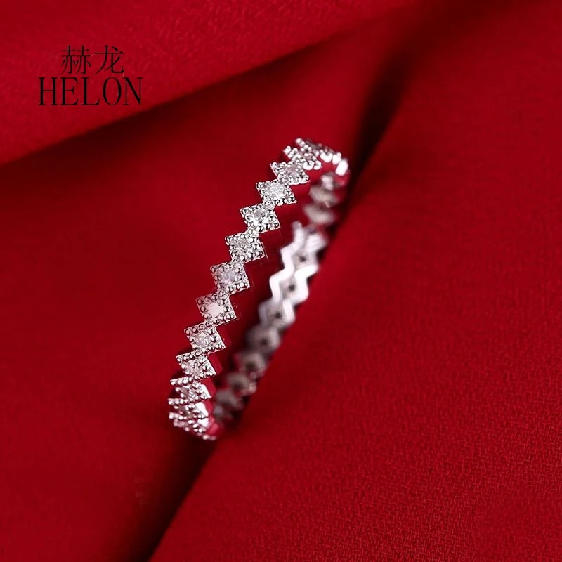 HELON Unique Full Eternity Round Cut Natural Diamonds Wedding Band 14K White Gold Engagement Ring Matching Band for Women Gifts