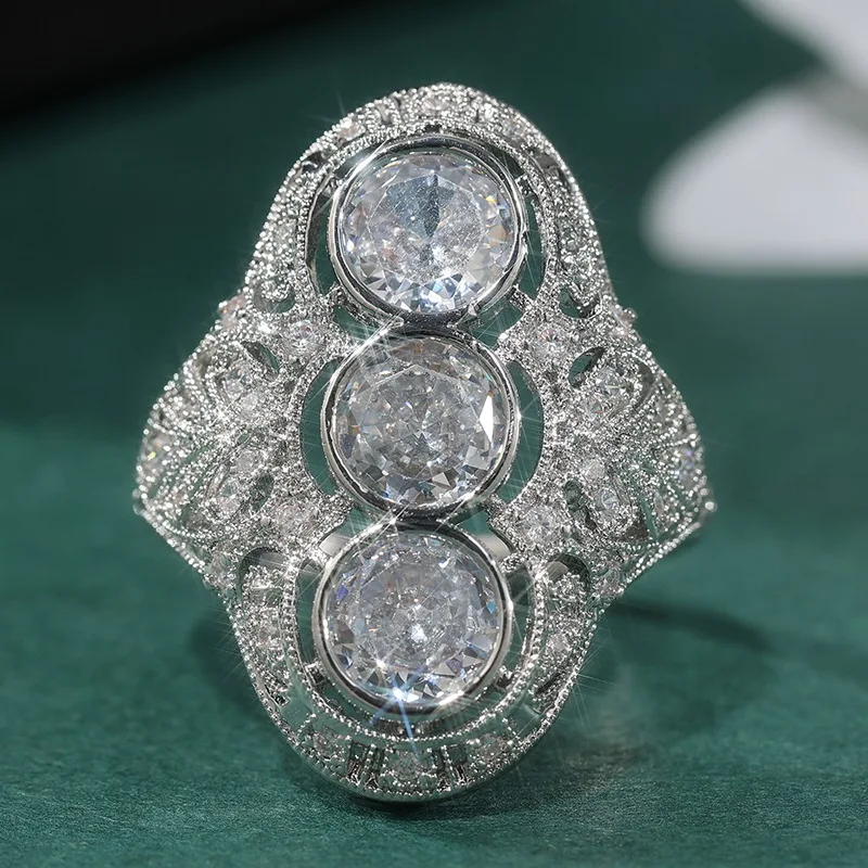 Wunderschöner silberfarbener, mit weißen CZ-Steinen besetzter Damenring mit geometrischer Form für den täglichen Gebrauch, Partyschmuck – Detail 1