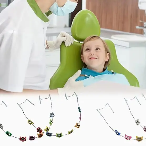 

2 шт., металлические брекеты с героями мультфильмов, дуга без крючков, металлический кронштейн и лигатурные завязки, красочные детские временные украшения для зубов