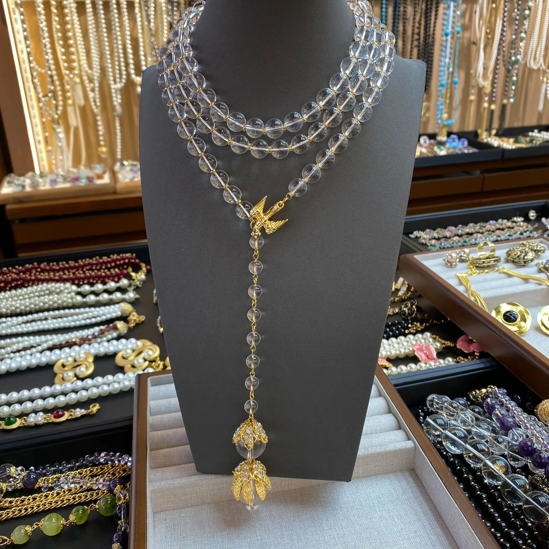 

Vintage Fashion 10MM White Crystal Long Bird Pendant Necklace