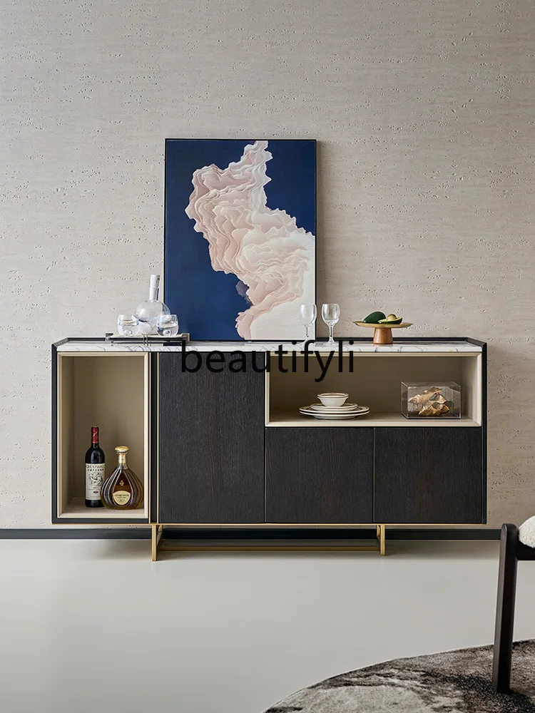 

Italian Minimalist Natural Marble Sideboard Wall-Mounted Integrated Storage Cabinet Tea Cabinet