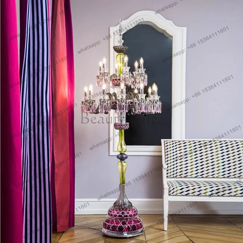 YJ French retro crystal floor ornament can illuminate high-end light luxury living room decoration