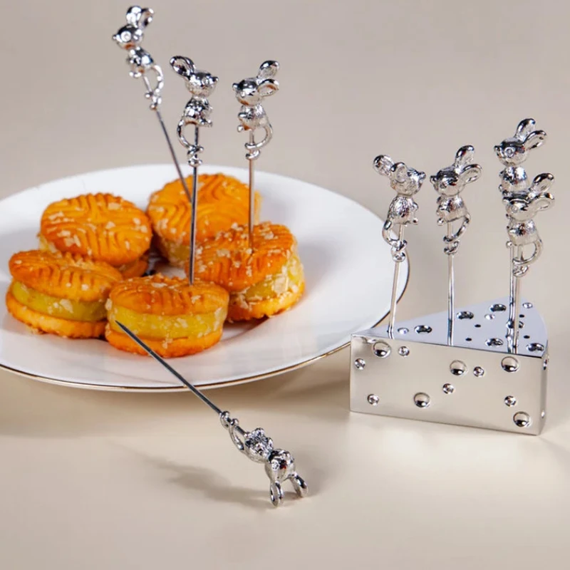 

Stainless Steel Fruit Fork Fruit Stick Cheese Base Organizer Cake Dessert Fork Set Decorative Tableware Dinnerware Sets