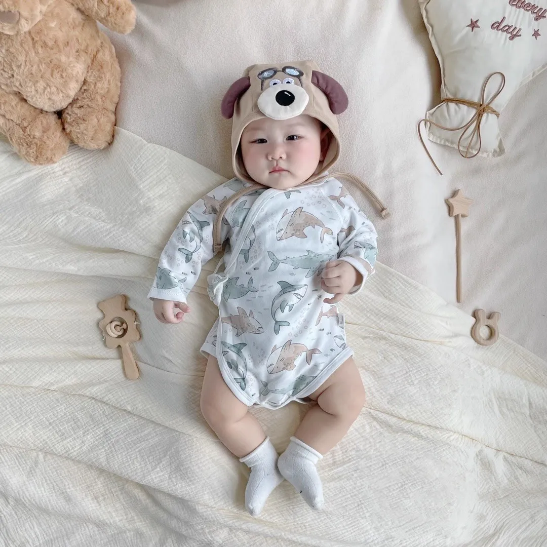 

@ Сумка для новорожденных, пердежная одежда, весенне-осенняя одежда, детская одежда из чистого хлопка, треугольная одежда с длинными рукавами для новорожденных