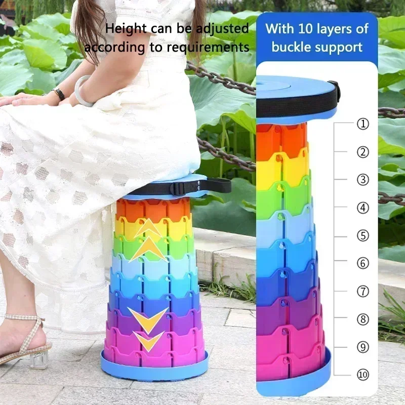 Newest Rainbow Retractable Stool Fold Outdoors Chair Mobile Portable Travel Line Up Fishing Plastic Stools Furniture for Home