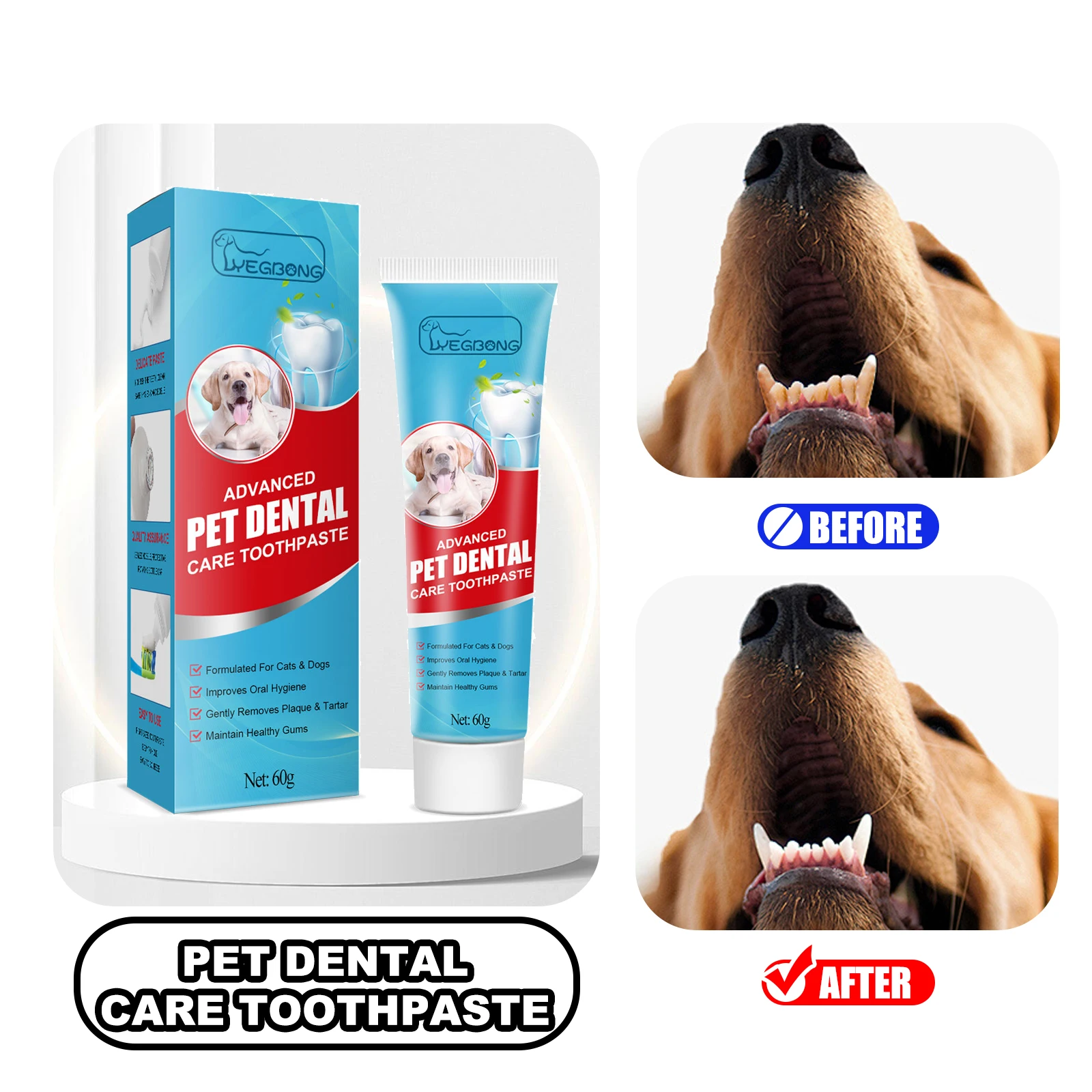 YEGBONG-Juego de pasta de dientes para mascotas, Kit de herramientas de limpieza para el cuidado de los dientes, pasta de dientes refrescante para gatos y perros, reduce la placa y el sarro