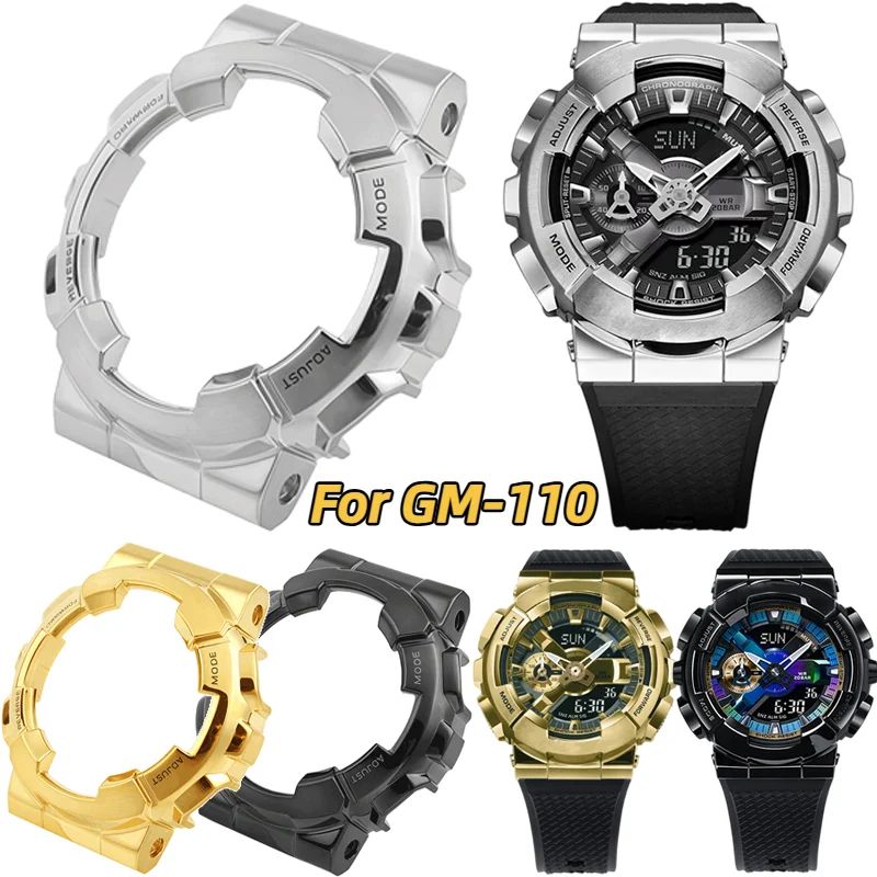 

Для Casio G-SHOCK GM-110 GM-110G GM-110B: браслет из нержавеющей стали, маленький браслет цвета оружейной стали, мужской корпус часов, золотисто-черные аксессуары.