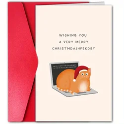 1pc, Happy Christmas Time Card, Merry Christmas Card, December Winter Christmas Greetings Card, Cute Cat Christmas Card