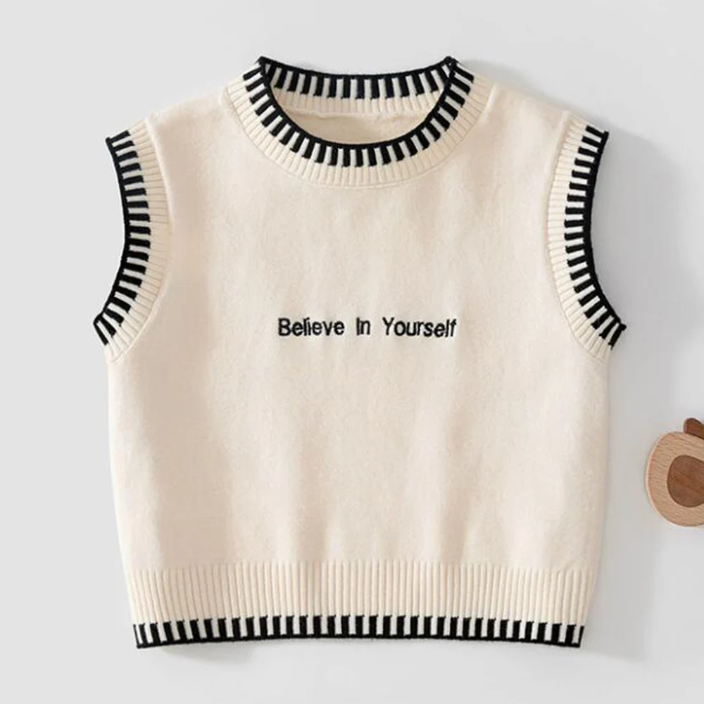 Infant Knit Vest Letter Pattern Soft Spring Autumn Baby Boutique Clothing Unisex Baby Outerwear Waistcoat For Boys And Girls
