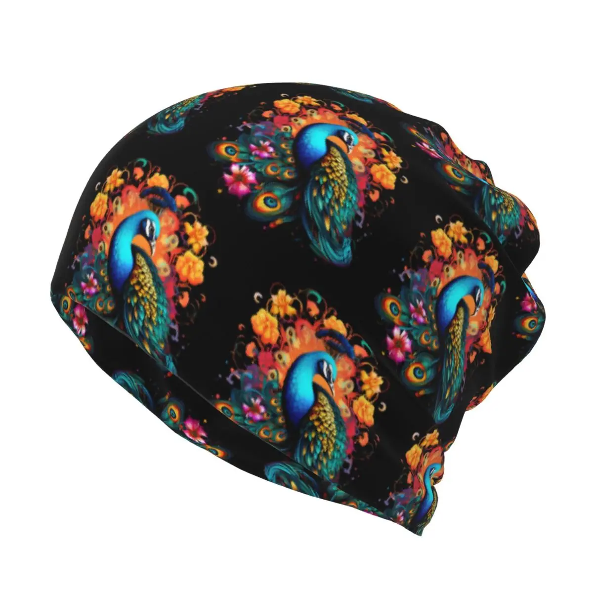 Peacock With Feathers Flowers Bandana Neck Cover Wrap Scarf Warm Balaclava Beanies Hat for Men Women Adult Windproof