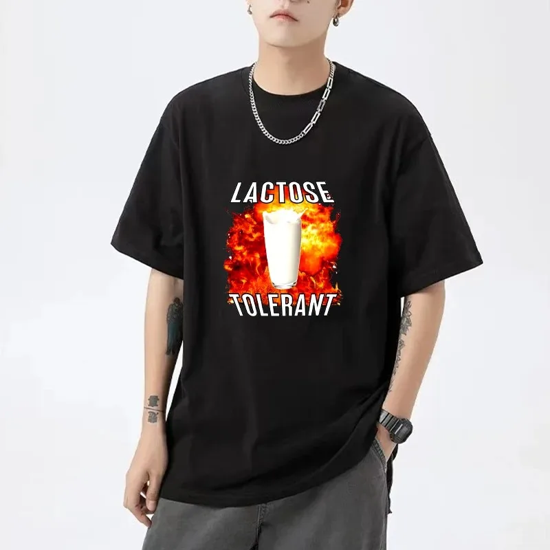 

Lactose Tolerant Funny Meme short sleeve T-shirts Men Women Cotton Casual Loose T shirt Hip Hop streetwear vintage Tops Unisex
