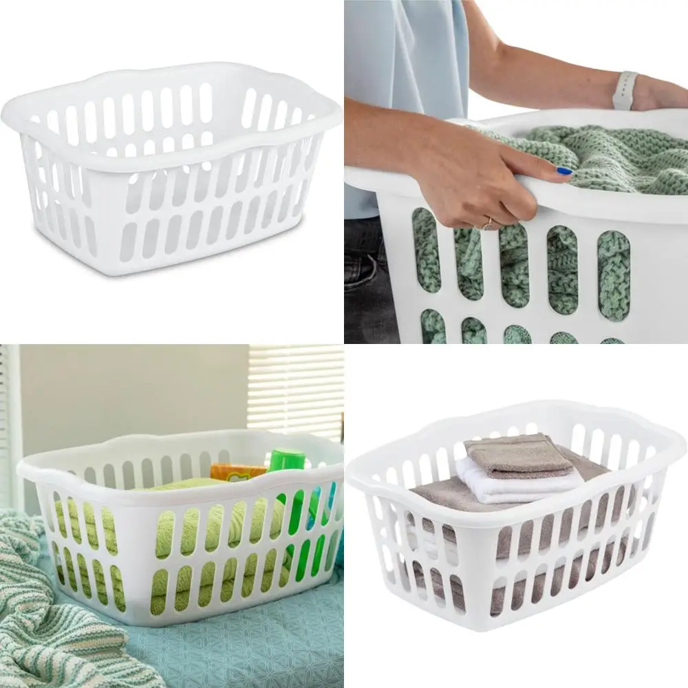 

Sterilite 12-Piece Rectangular Laundry Basket Set, Plastic Hamper for Clothes, 1.5 Bushel Capacity, White - Organizer for Dirty