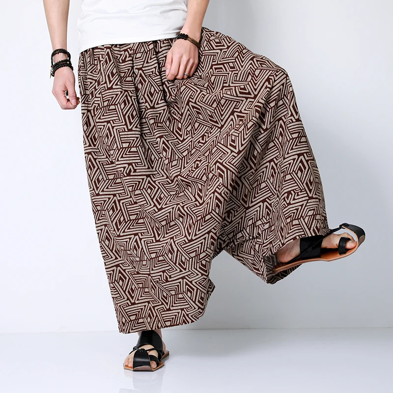 Chinese Style Pants Men Retro Casual Wide Leg Loose Crossover Pants  Cotton Linen New Men's Graphic Trousers Hip Hop Pants M-5XL